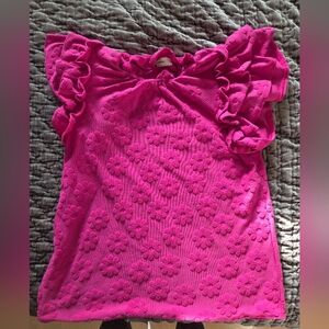 Entro Fuchsia Floral Ruffle Blouse Size SMALL